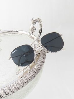 TED SMITH - Unisex Hexagonal Sunglasses Silver Frame Grey Glass Lenses