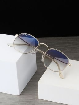 TED SMITH - Unisex Hexagonal Sunglasses Silver Metal Frame Blue Gradient Glass Lenses
