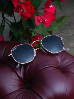 TED SMITH - Unisex Hexagonal Sunglasses Gold Frame Grey Glass Lenses