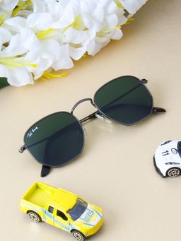 TED SMITH - Unisex Hexagonal Sunglasses Gunmetal Frame Dark Green Glass Lenses