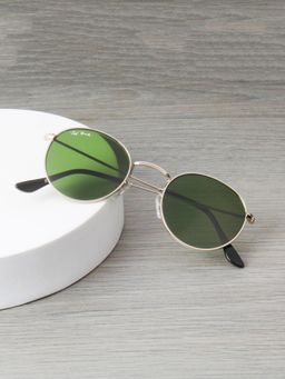 TED SMITH - Unisex Round Sunglasses Silver Metal Frame Green Glass Lenses 100% Uv Protection