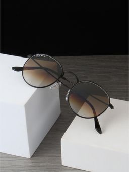 TED SMITH - Unisex Round Sunglasses Black Metal Frame Brown Graded Glass Lens Uv Protection