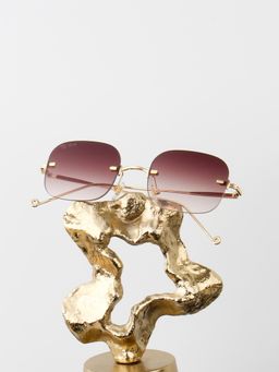 TED SMITH - Unisex Square Sunglasses Gold Metal Frame Brown Gradient Polycarbonate Lens Uv Protection