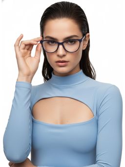HASHTAG EYEWEAR - MSYR-1188882-BLU Blue Solid Pc Cat Eye Computer Glasses (52)
