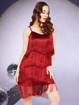 Martini - Women Maroon Fringe Bodycon Dress