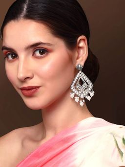 Yellow Chimes - Silver Oxidised Beads Geometric Designed Dangler Drop Earrings