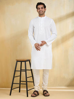 Fabindia - Men White Embroidered Kurta