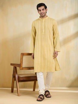 Fabindia - Men Yellow Self Design Kurta