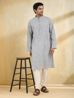 Fabindia - Men Grey Self Design Kurta