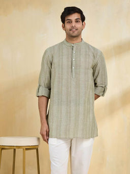 Fabindia - Men Green Stripes Kurta