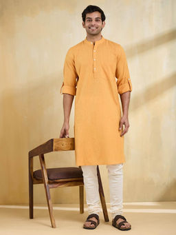 Fabindia - Men Yellow Self Design Kurta