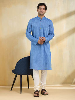 Fabindia - Men Blue Solid Kurta