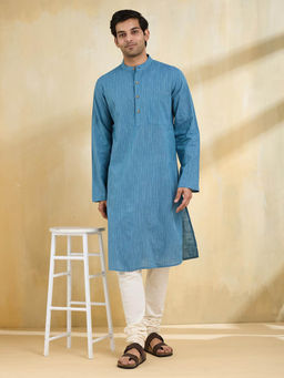 Fabindia - Men Blue Solid Kurta