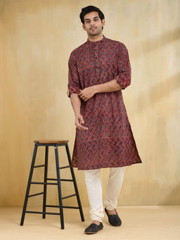 Fabindia - Men Maroon Self Design Kurta