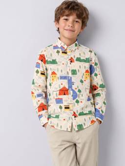 Jack & Jones Junior - Boys Beige Cotton Full Sleeves Shirt