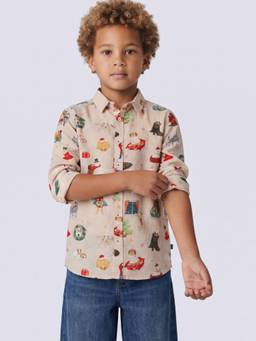 Jack & Jones Junior - Boys Beige Cotton Full Sleeves Shirt