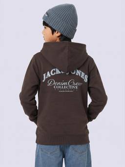 Jack & Jones Junior - Boys Brown Cotton Blend Full Sleeves Hoodie