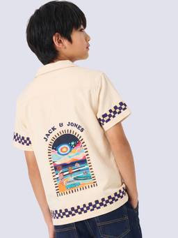 Jack & Jones Junior - Boys Beige Cotton Half Sleeves Shirt