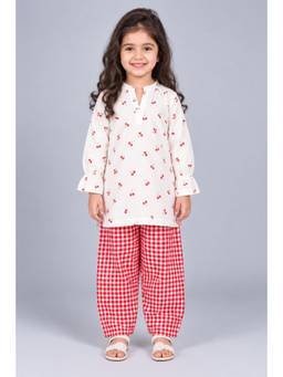KEVORA APPARELS - Girls White Cotton Blend Full Sleeves Top and Pant