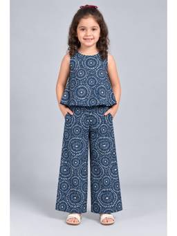 KEVORA APPARELS - Girls Navy Blue Cotton Blend Sleeveless Top and Pant