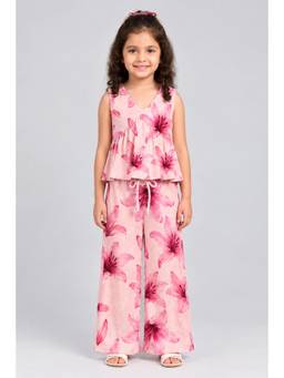 KEVORA APPARELS - Girls Pink Cotton Blend Sleeveless Top and Pant
