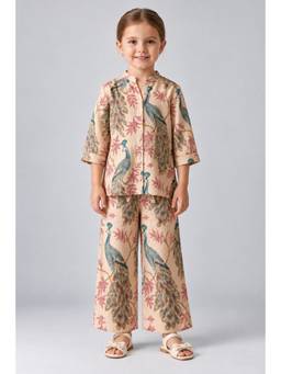 KEVORA APPARELS - Girls Peach Cotton Blend Three Fourth Sleeves Top and Pant