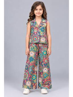 KEVORA APPARELS - Girls Multi-Colour Cotton Blend Sleeveless Top and Pant