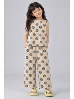 KEVORA APPARELS - Girls Beige Cotton Blend Sleeveless Top and Pant