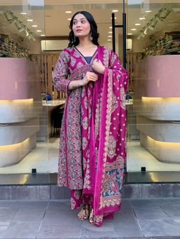 Gahan - Womens Viscose Rayon Anarkali Printed Kurta With Palazzo & Dupatta