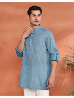 Fabindia - Teal Cotton Dobby Short Kurta