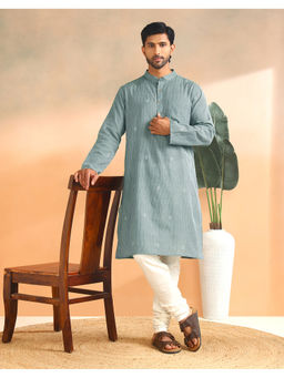 Fabindia - Green Cotton Dobby Kurta