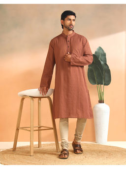 Fabindia - Rust Cotton Blend Stripe Kurta