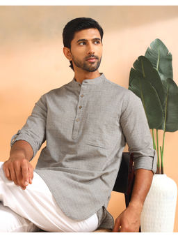 Fabindia - Grey Cotton Dobby Slim Fit Short Kurta