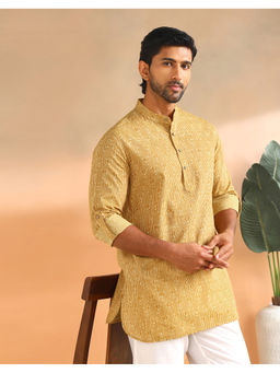 Fabindia - Mustard Cotton Printed Slim Fit Short Kurta