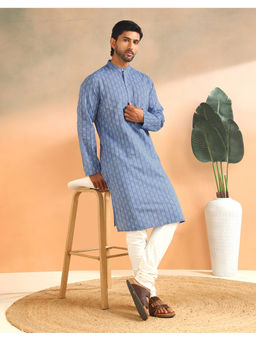 Fabindia - Blue Cotton Printed Slim Fit Kurta