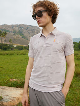 Campus Sutra - Men Beige Textured Creased Polo T-Shirt