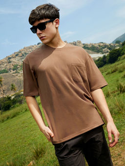 Campus Sutra - Men Chocolate Brown Solid Oversized T-Shirt