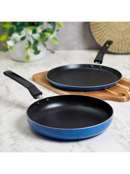 HomeTown - Fiesta Aluminium And Bakelite Dosa Tawa & Frying Pan Combo Set Of 2 In Cobalt Colour