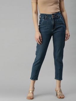 SHOWOFFFF - Womens Mom Fit Clean Look Navy Blue Jeans