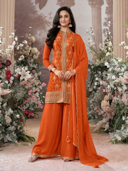 Seerat - Orange Embroidered Kurti with Palazzo and Dupatta