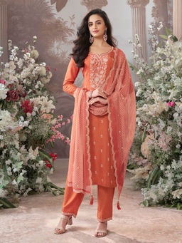 Seerat - Rust Embroidery Kurta with Pant and Dupatta