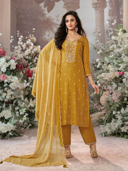 Seerat - Mustard Embroidery Kurta with Pant and Dupatta