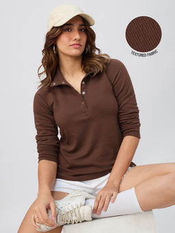 The Souled Store - Solids: Deep Brown Ribbed T-Shirt
