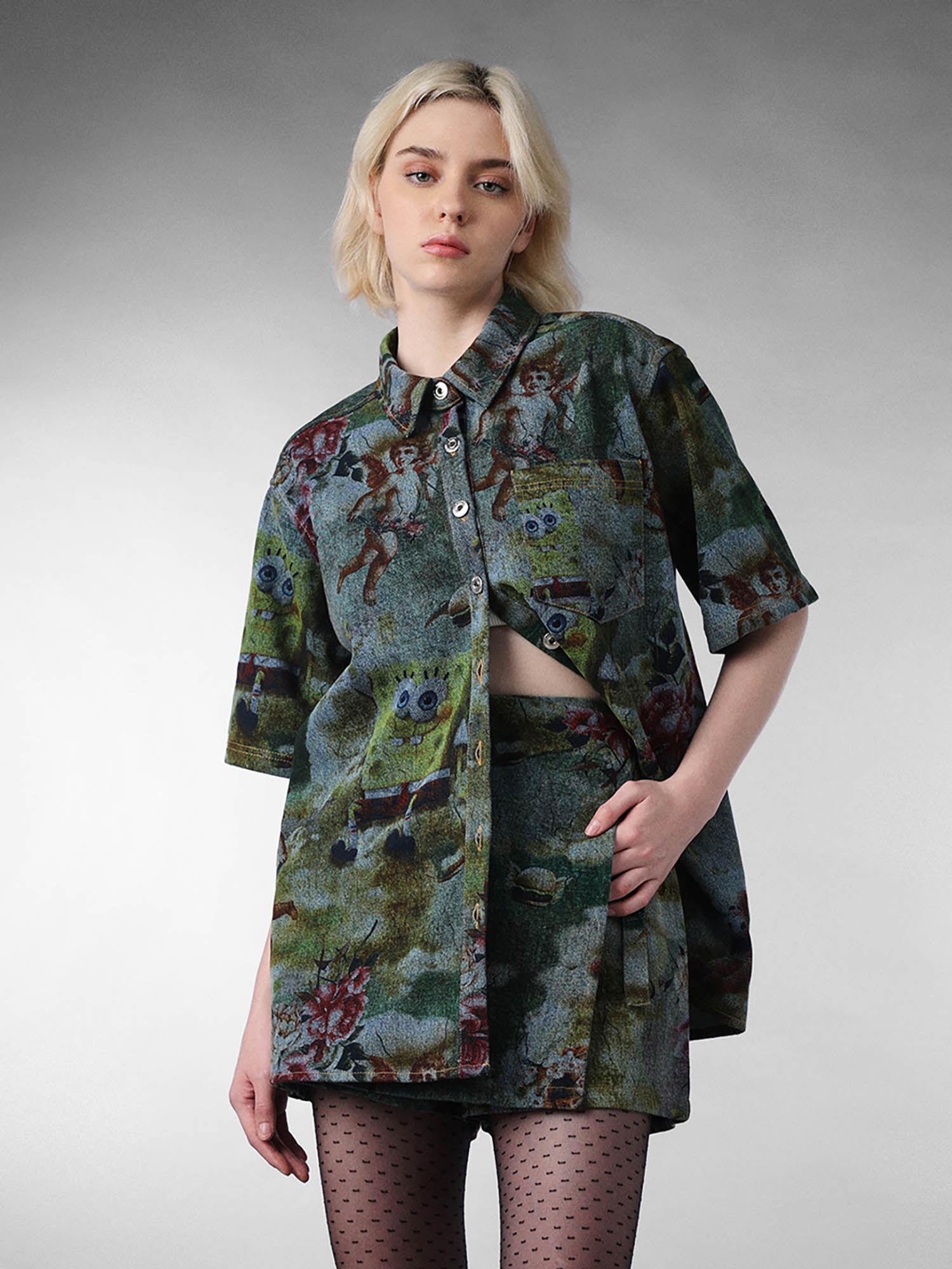 Women's Printed Oversized Fit Multicolour Shirt-image-11