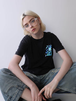 ONLY - Women's Regular Fit Black T-Shirt