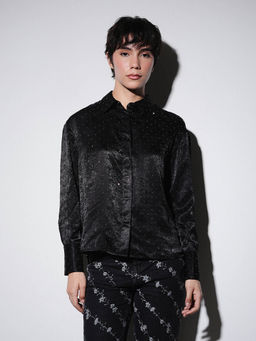 ONLY - Women's Embellished Regular Fit Black Shirt