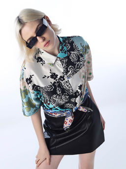 ONLY - Women's Printed Oversized Fit Multicolour Shirt