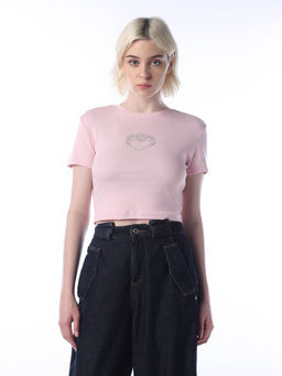 ONLY - Women's Slim Fit Pink T-Shirt