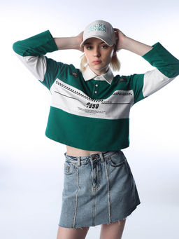 ONLY - Women's Printed Loose Fit Green T-Shirt