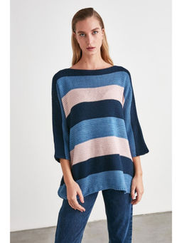 Trendyol - Navy And Pink Stripe Long Jumper